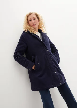 bonprix Warmer Cord-Parka mit Teddy-Futter in der Kapuze in A-Linie, blau, Gr.38, Modischer Parka aus Cord mit kuscheligem Teddy-Futter in der Kapuze in kaschierender Länge., aus Cord