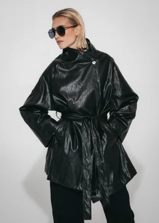 Jane Lushka - Noir eco leather coat black - Gr. - ONE SIZE