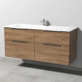 Sanipa 3way Glas-Set Glas-Waschtisch und Unterbau mit 4 Auszügen, Eiche-Kansas UM20759