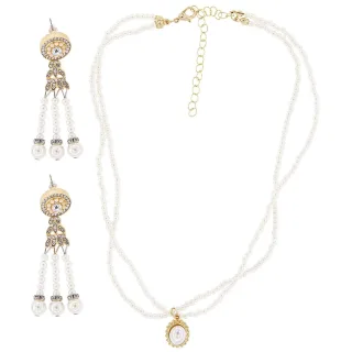 Schmuck-Set "Perlen", 3-teilig, creme/gold