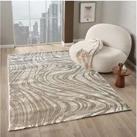 Vimoda Teppich Wellenmuster, modernerer Design, dicht & weich, Rechteckig, Höhe: 11 mm, Uni, Läufer Taupe, 3D Effekt, Wohnzimmer, Schlafzimmer