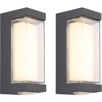 GLOBO LIGHTING LED Außen-Wandleuchte 2er Set Aluminium Anthrazit, Höhe 19cm, LED fest integriert, warmweiß, Up and Down Außen-leuchten Hausbeleuchtung für die Haus-wand IP54