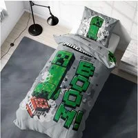 MTOnlinehandel Kinderbettwäsche Minecraft "Boom" weiche Microfaser, 135x200 cm + 80x80 cm, Microfaser, 2 teilig, Wendebettwäsche für Mädchen und Jungen, Gaming