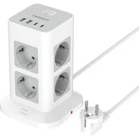 TESSAN 8 Fach Mehrfachsteckdose 4 USB Steckdosenleiste Kabel 2m Mehrfachsteckdose (Ein- / Ausschalter, USB-Anschlüsse, Schutzkontaktkupplung, Überspannungsschutz, Kabellänge 2 m)