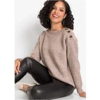 bonprix Strickpullover in Melange-Optik, leicht überschnittene Schultern mit Knopfverzierung
