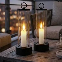 Spetebo LED-Kerze Outdoor Kerze im Glas mit Flammen Effekt und Timer (Set, 2-tlg.,1 Stück), Tischkerze im Windlicht 20 x 7 cm für Außen