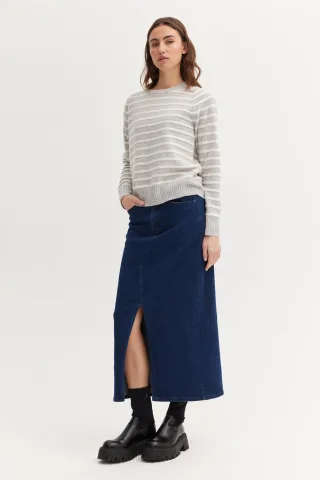THE FASHION PEOPLE - Merino Pullover striped CLOUD GREY STRI - Gr. - S