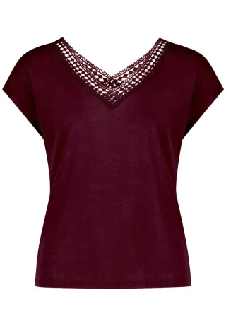zero - T-Shirt mit Häkel-Detail rot - Gr. - 36