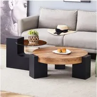 STILVORA Couchtisch runder Wohnzimmertisch 2er set Beistelltisch mit Holzmaserung (Sofatisch mit zwei Ebenen-Transparente in L-Form, Zerlegbares Design für eine flexiblere Raumnutzung), Einfache Montage und Pflege