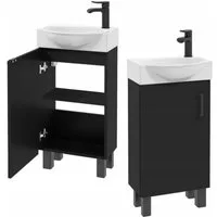 STAMAR Waschbeckenunterschrank Badmöbel Standschrank 40 cm mit Waschbecken Schwarz Unterschrank stehend Keramik-Becken kompakt schmal 22cm Tiefe