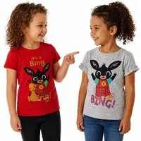Fashion UK T-Shirt Bing Bunny Mädchen T-Shirt 2er Pack: Rot & Grau Melange Glitzer Set (Set, 2er-Pack)