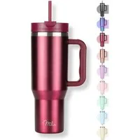 Milu Thermobecher Edelstahl Tumbler To Go 1200 ml, mit Strohhalm und Henkel