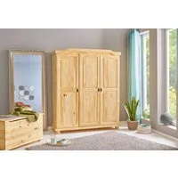 Inter Link Kleiderschrank Bern aus Massivholz, 6 Fächer, Kleiderstange, natur lackiert, Landhausstil