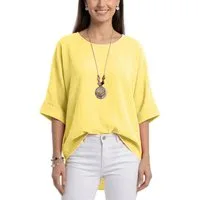 dy_mode Kurzarmbluse Damen Bluse Oversize Tunika Leichte Viskosebluse Oberteil Einfarbig in Unifarbe, High-Low Saum, mit passende Kette