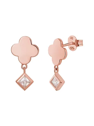 cai Ohrstecker 925 Silber rosé vergoldet Kleeblatt Zirkonia Anhänger