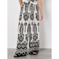 Apricot Palazzohose Weite Hose mit Blumenbordüre