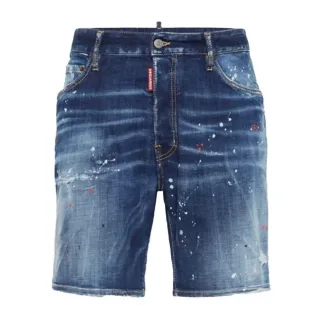 Dsquared2 Marineblaue Denim-shorts Mit Farbspritzer-design