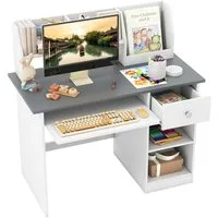 COSTWAY Kinderschreibtisch, mit Schublade, Bücherregal & Tastaturablage