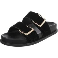 Ital-Design Damen Freizeitsandale mit Schnallen und Fußbett Pantolette (91971004) Flach Pantoletten in Schwarz