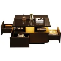 Merax Couchtisch hochglanz Sofatisch Beistelltisch mit LED-Beleuchtung & USB-Anschluss (Kaffeetisch mit App-gesteuerter Beleuchtung, 1-St), Wohnzimmertisch mit 4 Schubladen und 3-Stufen-Design, 70x70x40cm