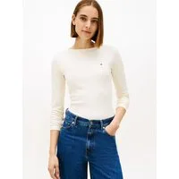 Tommy Hilfiger Langarmshirt SLIM 5X2 RIB BOAT-NK LS mit U-Boot Ausschnitt und Rippstruktur unifarben, casual, slim fit, Viskosemix, U-Boot-Ausschnitt