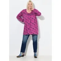 Ulla Popken T-Shirt Shirt Zierfalten A-Linie Carree-Ausschnitt Langarm