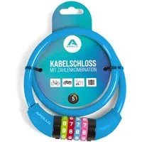 Apollo Zahlenkabelschloss Kinder Fahrradschloss – Zahlenschloss - auch für Scooter und Laufräder, 65 cm Länge, 300 g, 10.000 Kombinationen