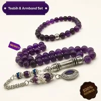M-Punkt24 Kettenanhänger Set Tesbih Tespih Armband (Amethyst Armband & Tesbih, Set Angebot, Gebetskette, Rosary), Schmuck für Männer Misbah Subha