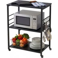 relaxdays Servierwagen Küchenrollwagen 3 Ebenen, schwarz, 60 cm