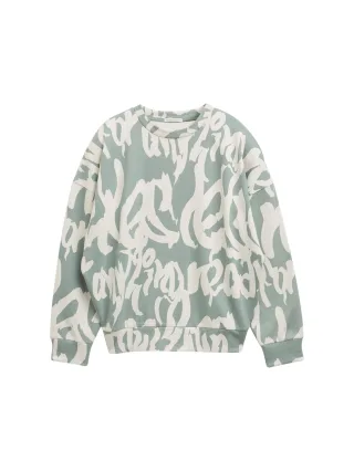 tom tailor kids - Oversize Sweatshirt mit Allover-Print leaf green big wording design - Gr. - 152