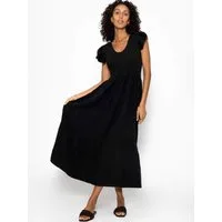 SASSYCLASSY Maxikleid Maxikleid mit Volants für Damen Sommerliches Kleid aus Musselin mit Flügelärmel Gelb Schwarz Pink