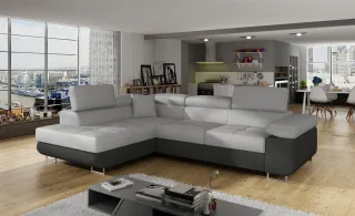 Ecksofa Schlafsofa SARRA in Stoff Monolith Dunkelgrau-Grau Ottomane Links