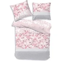 Träumschön Bettwäsche Premium Bettwäsche 135x200 oder 155x220 cm Baumwolle, Blumenmuster, Baumwolle, 2 teilig, mit Reißverschluss, luftig und leichte Sommerbettwäsche, rosa grau