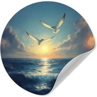 MuchoWow Wandsticker Möwen - Meer - Wolken -Blau (1 St), Wandtattoo Selbstklebend, Wohnzimmer Deko Aufkleber, 30x30 cm