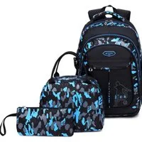 MOPUEA Schulrucksack Schulrucksack-Set Jungen Teenager coole Camouflage-Büchertaschen, mit Lunchbox, Federmäppchen, 3-teilig