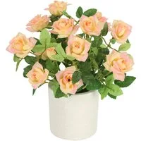 Kunstblume Wildrosen Busch im Topf Rosen, I.GE.A., Höhe 21 cm, Rosen Kunstrosen Kunstpflanze Blumen Künstliche Hochzeitsdeko