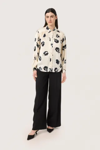 Langarm - Hemd Gerade Passform Black and White Flower Print black white