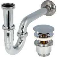 tecuro Siphon Siphon extra lang mit Pop Up Ablaufventil verchr. -Set für Waschtisch, (Ablaufventil und Röhrensiphon)