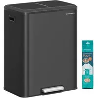 SONGMICS Mülleimer Küche, Mülltrennsystem, 2 x 30 L, 2 Fächer, Abfalleimer, Inneneimer, Stahl/Edelstahl