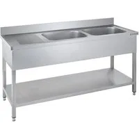 GastroHero Arbeitstisch Spültisch 160x60 cm - Edelstahl mit Becken - Gastro - Spüle