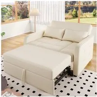 Merax Schlafsofa mit verstellbarer Rückenlehne & Kissen, 127x75x94 cm/127x180x57 cm 1 Teile, Doppel-Klappsofa Multifunktions Polstersofa Sofabett aus Leinen