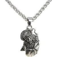 DALMARO Kette mit Anhänger Lederkette Edelstahlkette 316L JESUS AMULETT, Herren Halskette Biker / Wikinger Kette - Schmuckbox