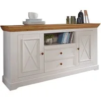 Woodroom Sideboard Oslo (Maße: 169 × 88 × 42cm), massive Kiefer weiß gewachst