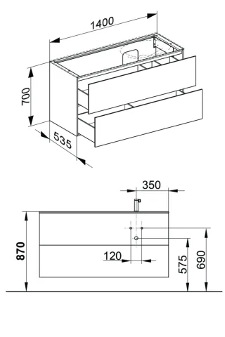 Keuco Waschtischunterschrank Edition 11 31269, 2 Front-Auszüge 31269110000
