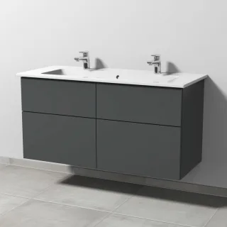 Sanipa 3way Keramik-Set Venticello Keramik-Doppelwaschtisch und Unterbau mit 4 Auszügen, Anthrazit-M SM32922