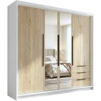 A&J MöbelLand GmbH Drehtürenschrank viertüriger Kleiderschrank mit Schubladen und Metallgriffen. (Geräumiger vier¬türiger Kleiderschrank mit Schubladen und Metallgriffen. Geräumiger Schrank mit einer Breite von 200 cm und Schubladen, ideal zur Aufbew