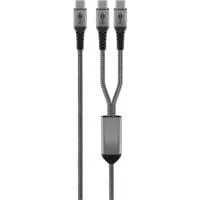 USB 2.0 Kabel, USB-C Stecker > USB-C Stecker schwarz/grau, 1,5 Meter, Laden mit bis zu 60 Watt PD, Textilkabel mit Metallsteckern