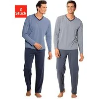 le jogger® Pyjama (Packung, 4 tlg., 2 Stück) Schlafanzug mit garngefärbten Streifen