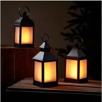 Lights4fun LED Laterne 3er Set Gartenlaternen mit Flammeneffekt