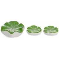 finehomegarden Teichfigur Lotusblatt Schwimmend aus Porzellan – Grünes Design – Garten, (Set, 3-St., 3er Set), Ø6cm + Ø8cm Gartenteich 3er Set Miniteich Teich